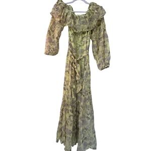 REVOLVE ASTR the Label Maxi Dress Floral Print Ruffle Neckline Long Sleeve M